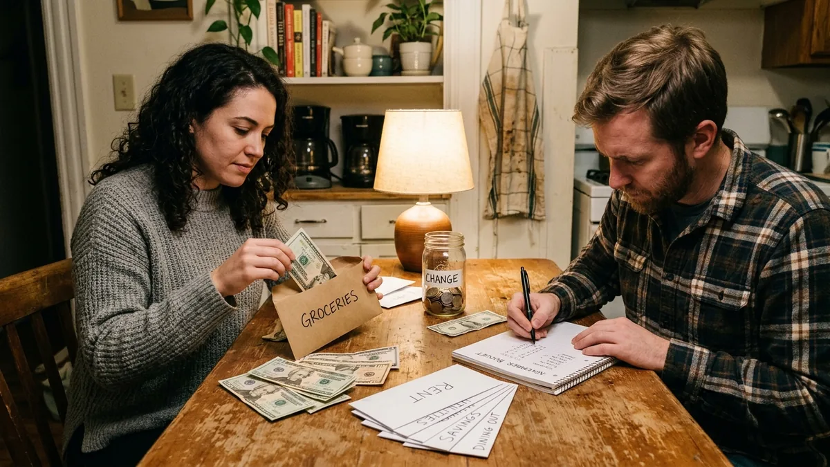 A stack of utility bills beside a calculator and a notepad