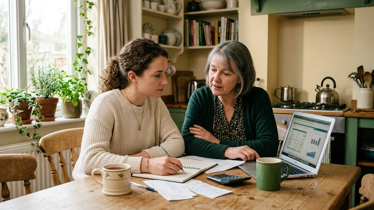 A person reviewing finances at a kitchen table with a trusted credit counselor